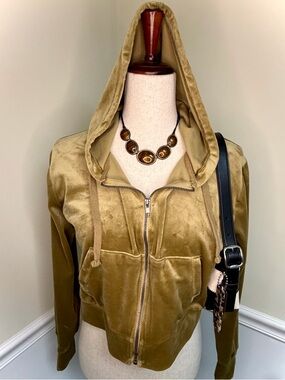 SO Olive Green Velvet Zip-Up Hoodie Jacket